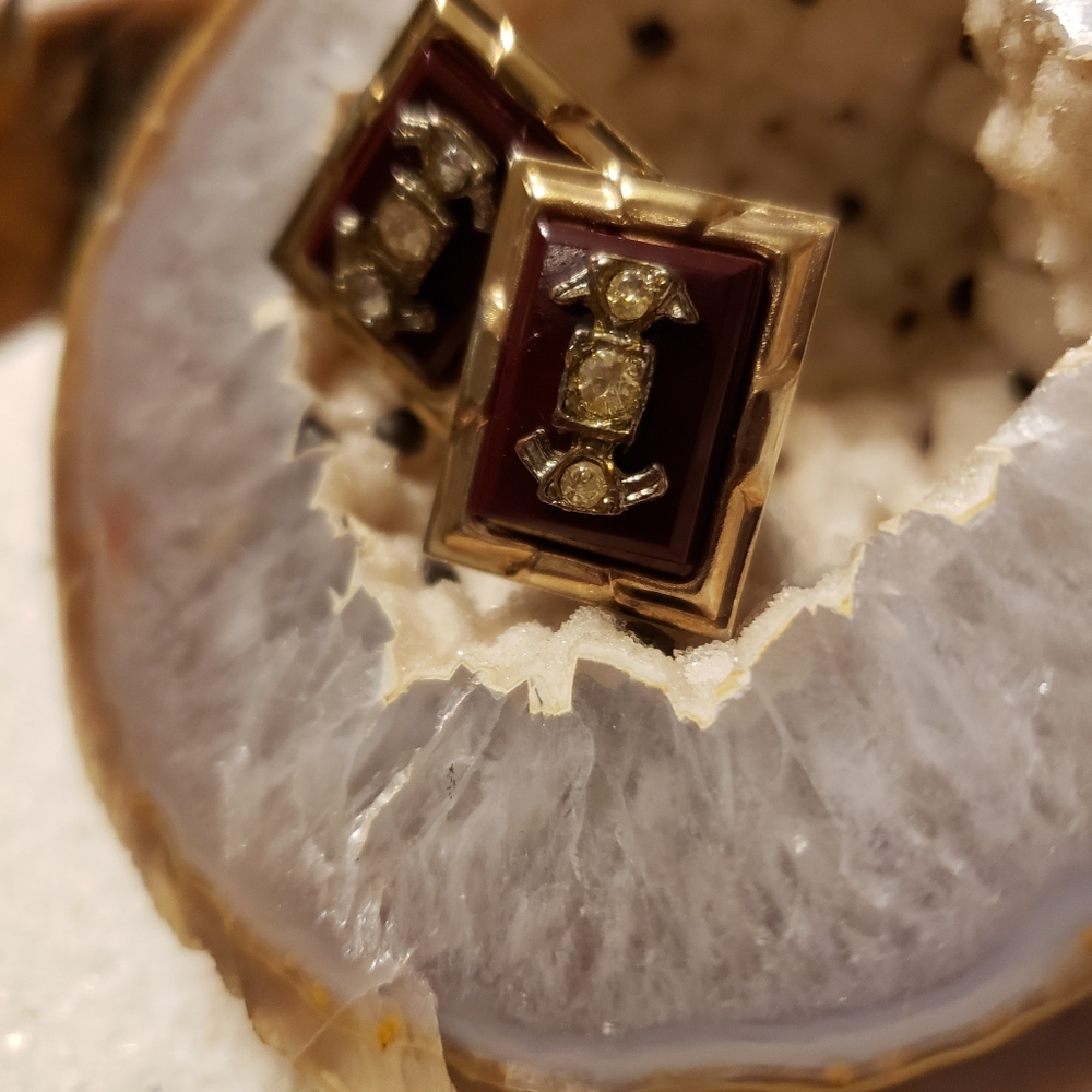Vintage Goldtone Red Square Cufflinks Rhinestones
